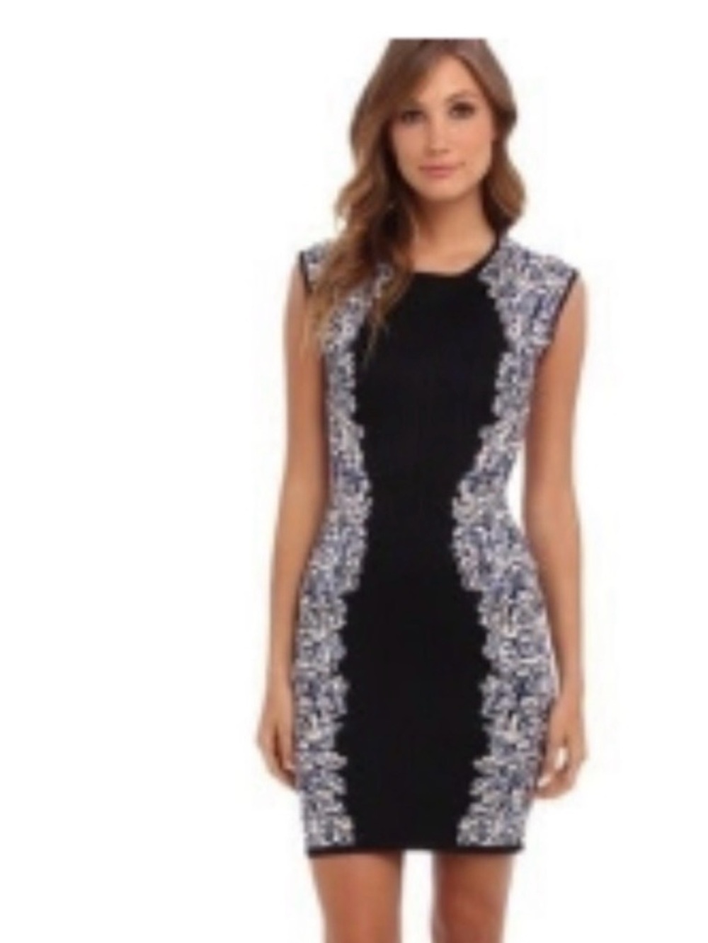 BCBGMaxAzria black Sleeveless Bodycon Dress with Floral Side Panels . X small